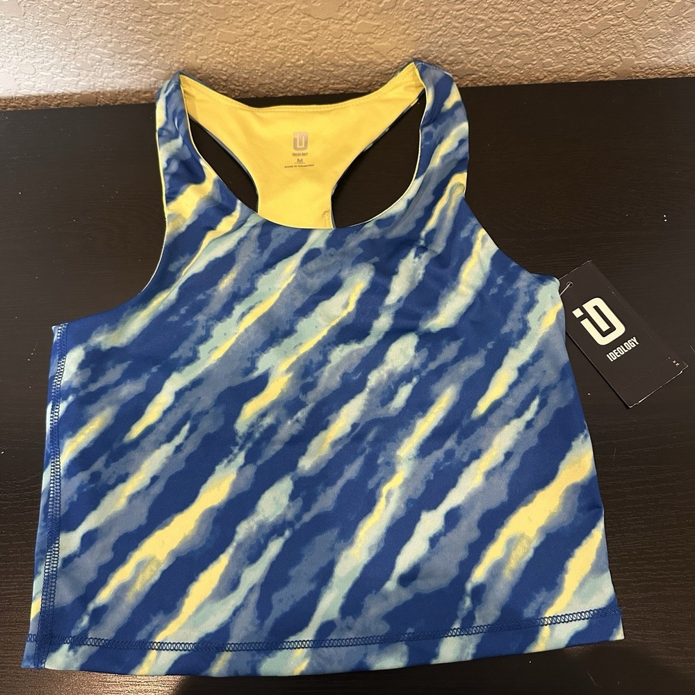 Ideology Girls Blue Yellow Tank Top Cropped Dance NWT Lined Running Size Medium